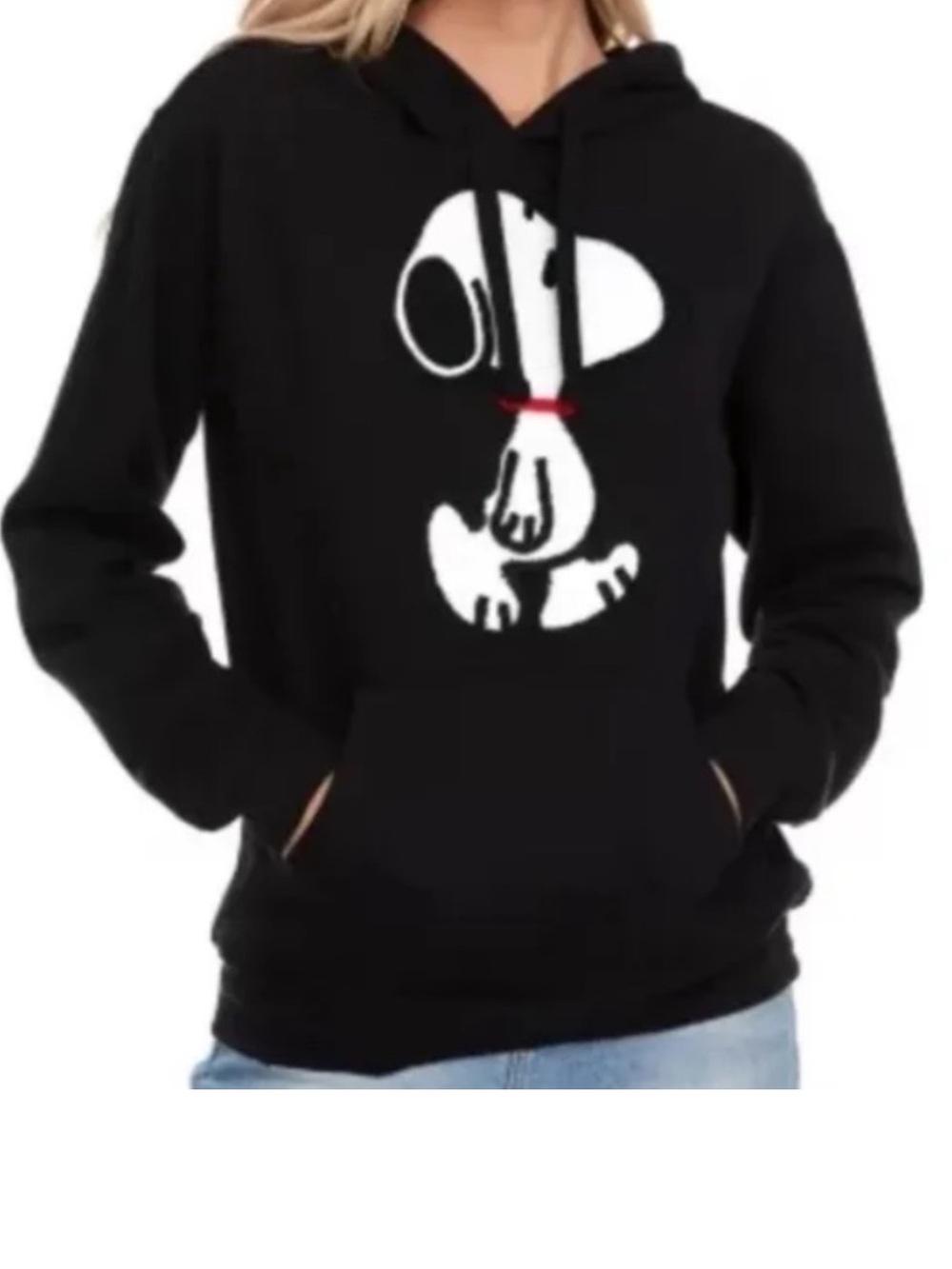 Snoopy Sweatshirt Black Pullover Hoodie w Crochet Snoopy
